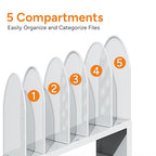 5-Section Desk File Organizer, Metal Mesh Folder Organizer for Documents, Mail & Office Papers (White) - color: White