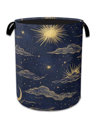 Sun Moon Laundry Basket Collapsible Laundry Hamper Clothes Toy Storage Bin for Bathroom Bedroom Room Decor 16" X 20.8" - color: Sun Moon