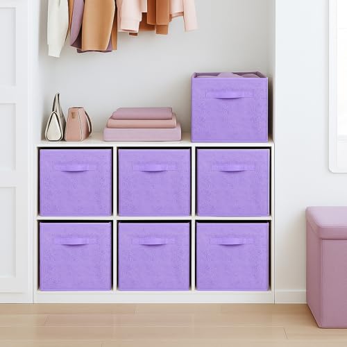 ShellKingdom Storage Bins, Foldable Fabric Storage Cubes with 3D Embossed Rose Pattern, Cloth Organizer Drawer For Closet And Toys, 10.5 X 10.5 X 11 inch, 2 Pack (Lavender) - color: Lavender