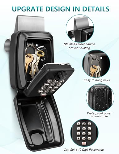 Car Window Lock Box for Turo, Portable Car Key Lock Box, Punch Button Combination Key Safe Box, Sturdy Waterproof Large Capacity Security Lockbox fit for Ride Share, Turo, GetAround ﻿ - color: C-Black