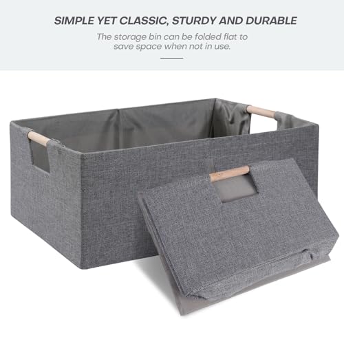 ANMINY 2PCS Storage Baskets for Organizing Collapsible Fabric Storage Bins Boxes with Wood Handles Closet Shelves Cube Organizer Bins Clothes Laundry Storage Container - Small, Gray - color: Gray, size: Small (Pack of 2)