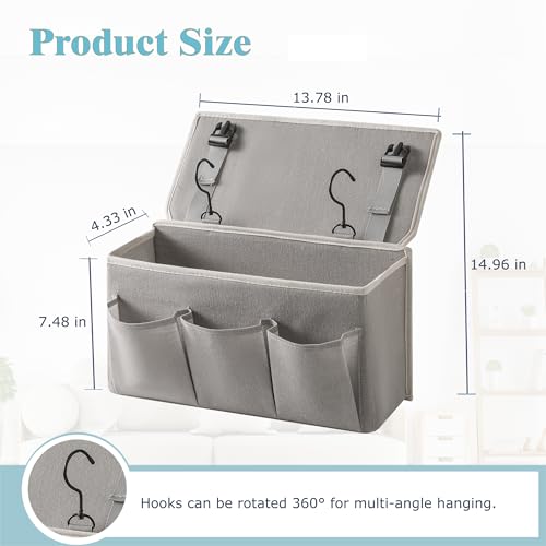Bedside Caddy/Bedside Storage Organizer Hanging Bag with Three Options,Suitable for home beds, sofas, and dormitory beds—can hold magazines, books, phones, iPads, remote controls. (Gray) - color: Gray