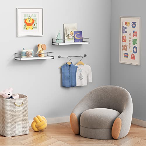 Forbena White Floating Shelves for Bathroom Organizer Over Toilet, Bathroom Shelves Wall Mounted with Towel Rack, Corner Wall Shelf for Bedroom Decor Kitchen Storage (White-Dark Grey, Set of 2) - color: 2. White-dark Grey