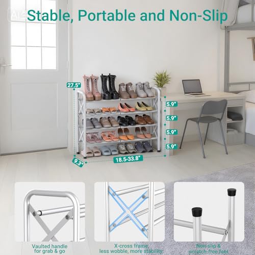YEASHEIN 4-Tier Expandable Shoe Rack for Closet Floor, X-Frame Metal Small Shoe Rack for Entryway, Adjustable Shoe Shelf Organizer, Free Standing Shoe Racks for Front Door Entrance, Garage - White - color: White, size: 4 Tier