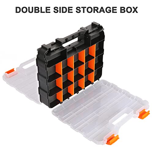 CASOMAN Double Side Tool Organizer, with Impact Resistant Polymer and Customizable Removable Plastic Dividers, Hardware Box Storage, Excellent for Screws,Nuts,Small Parts, Black/Orange. 2-Pieces Pack - size: 2 Piece Set, Black/Orange