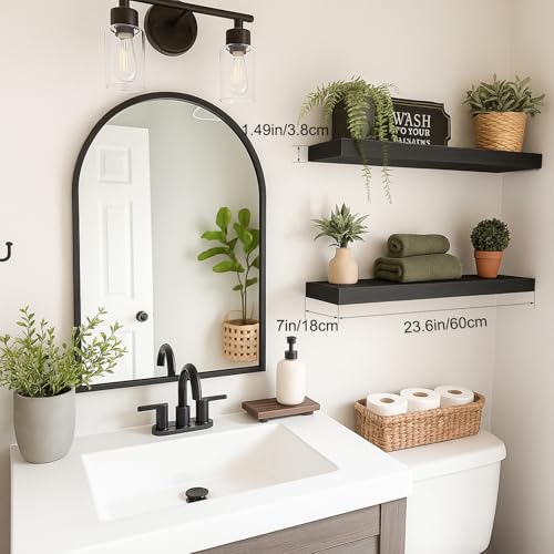 Floating Shelves for Wall, Bathroom Shelves Over Toilet, Wall Shelves & Book Shelf for Room, Hanging Shelf, Modern Wooden Mounted Floating Shelves, 24x7x1.5 in (Black, Set of 2) - color: Black, size: 24"(set of 2)