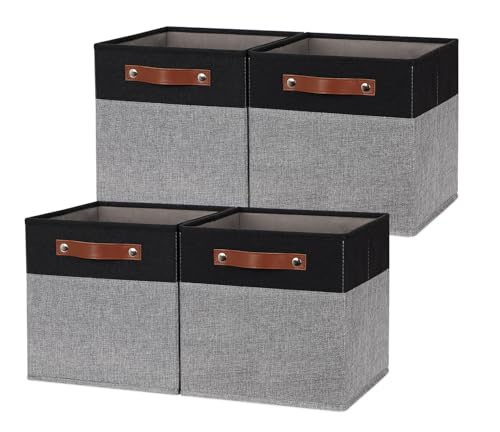 HNZIGE Fabric Cube Storage Baskets 11x11, Set of 4, Foldable Baskets with Handlesfor Organizer Closet(Black Gray) - color: Black Gray, size: 11"x11"x11"-4pack