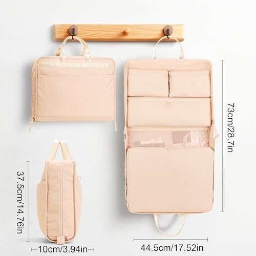 VS VOGSHOW Hanging Suitcase Organizer, 5 in 1 Foldable Travel Storage Bag for Women, Portable Packing Cube Closet with Compartments for Clothes (Beige) - color: Beige