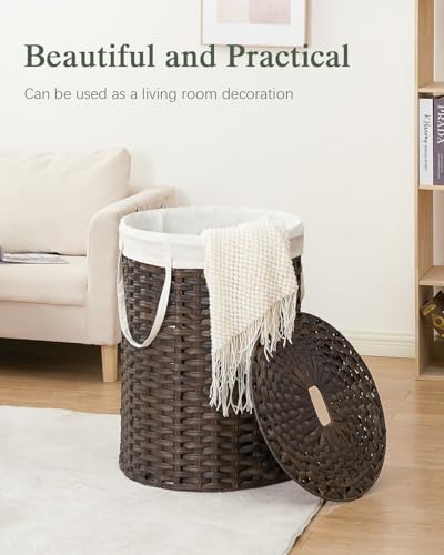 SETVSON Laundry Basket with Lid Round Rattan Laundry Hamper with Lid and Handles 29.1 Gal (110 L) Handwoven Woven Basket with Removable Bags and 2 Mesh Bags for Bathroom Living Room Brown - color: Brown, size: 110L