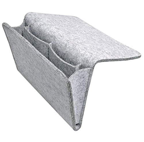 Fengtaike Useful Multi Grey Bed Storage Pockets Felt Bedside Hanging Storage Phone Remote Control Organizer Holder with 2 Inner Pockets for Bed Table Sofa
