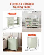 VEVOR Folding Sewing Table, Multipurpose Sewing Machine Table with Compact Design, Wheels, Wooden Pegs, Storage Trays and Shelf, Magnetic Door Lock, Craft Station and Side Desk for Home, Light Green - size: Green w/o Cabinet