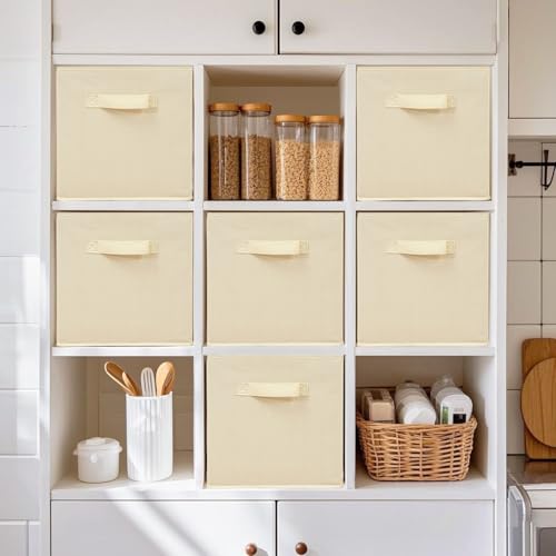 Storage Bins, 11 Inch Fabric Storage Cubes, Collapsible Cube Storage Box, Fabric Closet Organizers with Handle for Home, Office, Cabinet, Closets, Bedroom, Living Room, Beige, 40 Set - color: Beige, size: 40 Pack