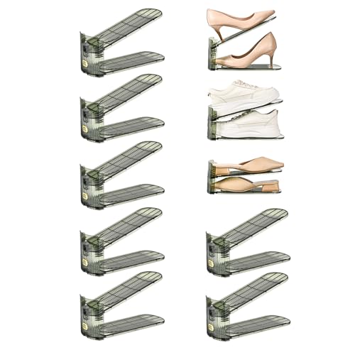 Shoe Slots Organizer, Clear Shoe Stacker, Adjustable Level Shoe Rack,Storage Space Saver for Sneakers Display (Green Transparent, 10Pack) - color: Green Transparent, size: 10 Pack