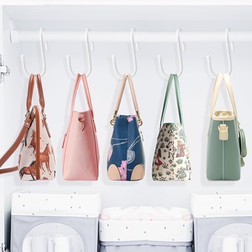 HiGift 16 Pack Bag Hooks for Closet, Unique Twist Design White Vinyl Coated Purse Hanger Organizer Hooks, Large Closet Hooks Purse Organizer Holder for Hanging Purses,Handbag,Belt,Hat,Backpack,Jeans - color: White, size: 16 Pack