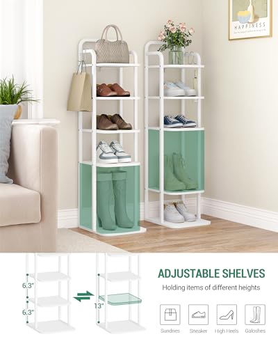 Hzuaneri 6 Tiers Vertical Shoe Rack, Narrow Shoe Tower, Tall Shoes Shelf with 2 Hooks, Adjustable Shelves, Corner Shoes Shelves for Small Spaces, Entryway, Living Room, White SR04213W - color: White, size: 6 Tier(11.8"D x 10.4"W x 39.8"H)