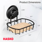 HASKO accessories Suction Soap Dish with Hooks - Super Powerful Vacuum Suction Cup Shower Soap Holder - Rustproof Stainless Steel SS304 Soap Basket - Sponge Holder for Bathroom & Kitchen (Black) - color: Black