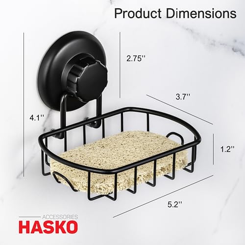 HASKO accessories Suction Soap Dish with Hooks - Super Powerful Vacuum Suction Cup Shower Soap Holder - Rustproof Stainless Steel SS304 Soap Basket - Sponge Holder for Bathroom & Kitchen (Black) - color: Black
