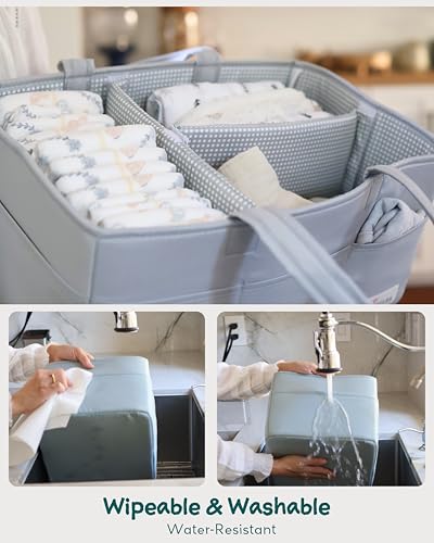 Lily Miles Diaper Caddy Organizer with 8 Pockets, Wipeable Baby Caddy Basket for Diapers and Wipes, Baby Registry Favorites, Nursery Tote Bag for Changing Table or Car (Heather Grey, Large) - color: Heather Grey, size: Large