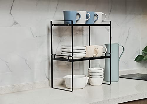 Shantton 2Pack Kitchen Cabinet Shelf Counter Organizer Rack Pantry Storage Bathroom Bedroom Office Table Desk Space Saving Stackable Rust Resistant Non Slip Black Tall Wide L16.1in W10.6in H9.5in - color: Black, size: L16.1'' W10.6'' H9.5''