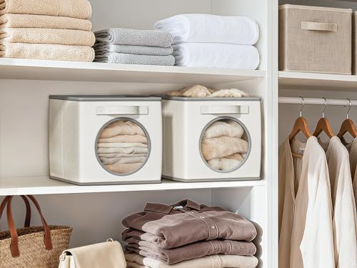 Vailando Ultra Thick Fabric Foldable Storage Cubes with Mesh Window - 11 Inch Cube Storage Organizer for Clothes, Shelves, Offices, Toys & Misc, White & Ivory, 4 Pack - color: White & Ivory, size: 4pcs-Cube 11"