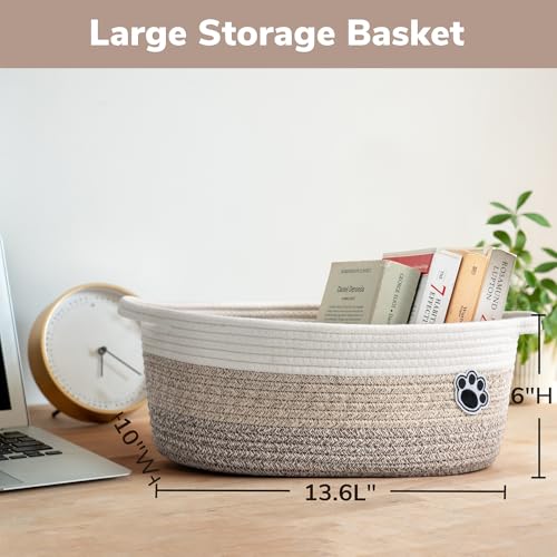 Dog Basket Gift Basket Empty, 13.6"x 10" x 6" Woven Storage Baskets for Organizing, Cotton Rope Baskets for Shelf, Dog Storage Bins with Handles, Mixed-Brown - color: Brown, size: 13.6"L x 10"W x 6"H
