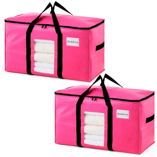 TAILI 2 Pack Pink Extra Large Moving Bags, Heavy Duty Totes with Visible Window, Wrap Around Handles, Space-Saving Storage, Alternative to Moving Boxes - color: Pink, size: 2 Large
