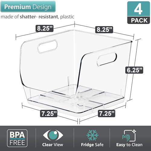 Sorbus Stackable Storage Bins Open Front, Clear Stackable Storage Bins, Pantry Bins for Storage and Organization, Acrylic Stackable Bins for Kitchen, Clear Pantry Organizer Bins (Medium Sqware 4 Pack) - size: Medium Square, style: 4 Pack
