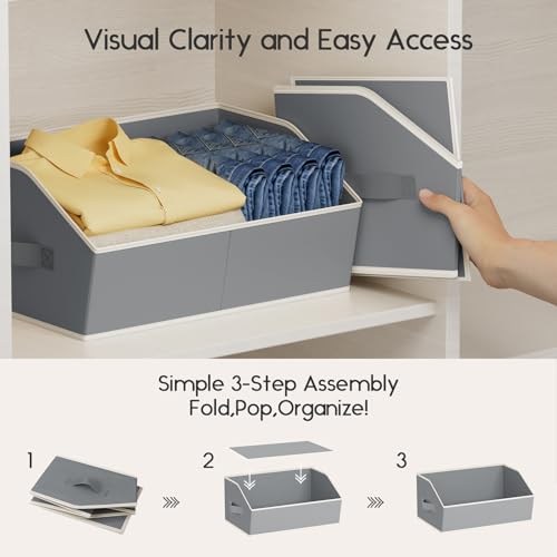 Homsorout Large Closet Organizers and Storage Bins - 6 Pack Trapezoid Storage Baskets for Shelves, Foldable Fabric Baskets with Handles Ideal for Closet, Basket, Wardrobe and Shelf Storage, Grey - color: Grey, size: 6 Pack