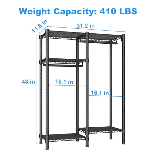Ulif F1 Garment Rack for Kids, Baby, Students, and Children's Room, 4 Tiers Freestanding and Portable Heavy Duty Closets, Small Metal Clothes Rack with 2 Hanging Rod, 31.2" W x 11.8" D x 48" H, Black - color: Black