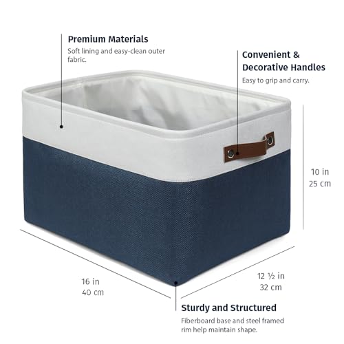 OrganiHaus Extra Large Fabric Storage Baskets for Shelves 3 Pack, 16x13in Closet Storage Bins, Canvas Baskets for Organizing, Linen Closet Organizers, Cloth Basket, Navy Blue/Off-White - color: Navy Blue / Off-White, size: Extra Large - 3pc