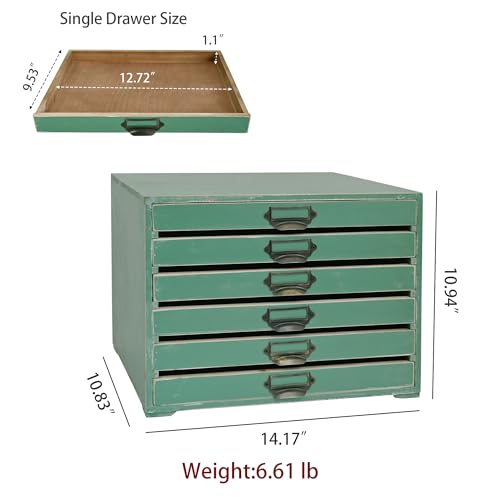 Vintage Wooden Desktop Organizer Cabinet with 6-Drawer Rustic Wood Shelf Drawer Antique Card Catalog Cabinet Distressed Decor Jewelry Cosmetics Craft Paper Storage Box for Home Office (Green#2) - color: Green#2