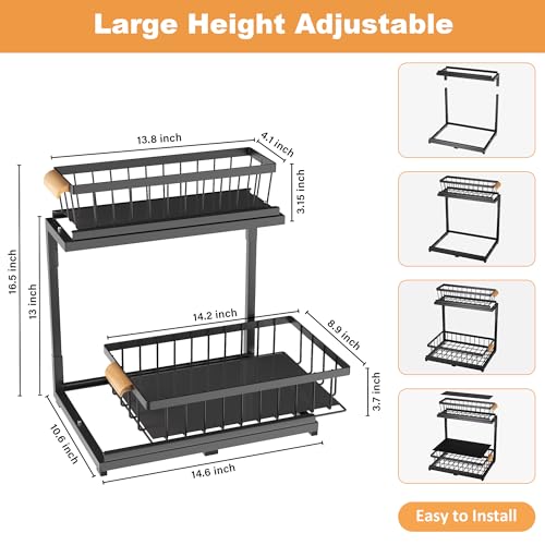 Under Sink Organizer 2 Tier, Pull Out Drawer Slides Under Sink Storage for Bathroom Kitchen,Multi-Purpose Drawer Under Cabinet Organizer for Cleaning Supplies (Black, Large-1 Pack) - color: Black, size: Large-1 Pack