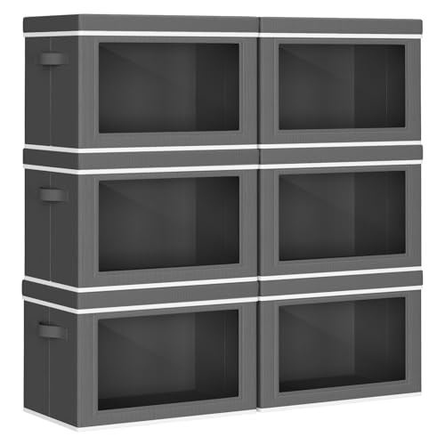 Homsorout Collapsible Storage Bins with Lids - Stackable Storage Containers with Window, 6 Pack Fabric Cube Bins for Closet, Home & Office Organization Baskets, Dark Gray, 14.9" x 9.8" x 9.8" - color: Dark Gray, size: L(6-Pack)