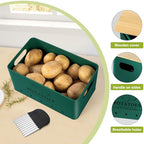 Kitchen Vegetable Storage Set of 3, Metal Onion Garlic Potato Storage Set, Kitchen Canisters Vegetable Keeper Containers with Aerating Holes and Wooden Lid (Alpine Green) - color: Alpine Green