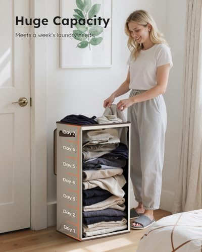 SOLEDI Clothes Hamper with Lid - 100L XL - Large Laundry Basket with Removable Bag, Collapsible Laundry Baskets, Convenient Storage - Hampers for Laundry for Bedroom, Bathroom, Closet, Dorm, Off-White - color: Off-White, size: 100L