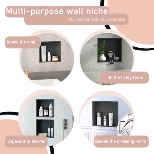 12x12 Matte Black Shower Niche - Stainless Steel Tile-Ready Bathroom Storage for Small Showers - color: Black, size: 12 * 12 in
