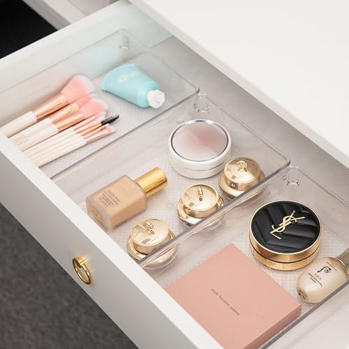 3 Set Clear Plastic Junk Drawer Organizer Vanity Curlery Utensil Makeups Organizer for Kitchen 6" X9'' - size: 3 Pack 9"x6" Clear Plastic