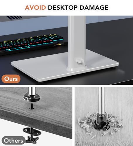 Dual Monitor Stand - Vertical Stack Screen Free-Standing Monitor Riser Fits Two 13 to 34 Inch Screen with Swivel, Tilt, Height Adjustable, Holds One (1) Screen up to 44Lbs HT05W-002 White - color: White