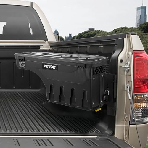 VEVOR Truck Bed Storage Box, Lockable Lid, Waterproof ABS Wheel Well Tool Box 6.6 Gal/20 L with Password Padlock, Compatible with Tundra 2007-2021, Passenger Side, Black - size: Passenger Side, style: Toyota Tundra
