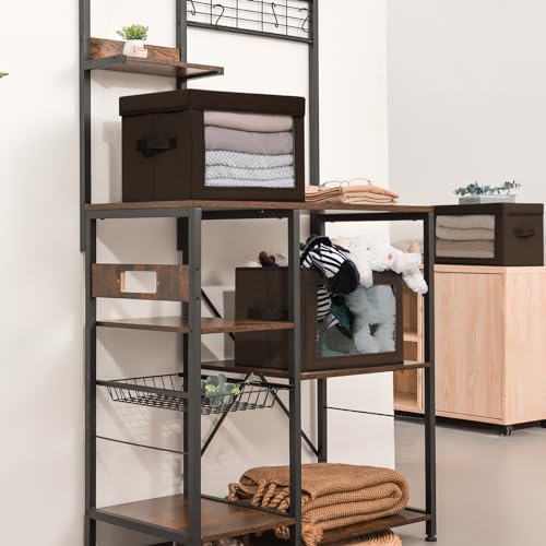 Homsorout Foldable Storage Boxes with Clear Window - Clothes Organizers and Decorative Bins with Lid, Fabric Storage Cube, Baskets for Shelves, Yarn, Home, Brown, 3 Pack - color: Brown, size: L(3-Pack)