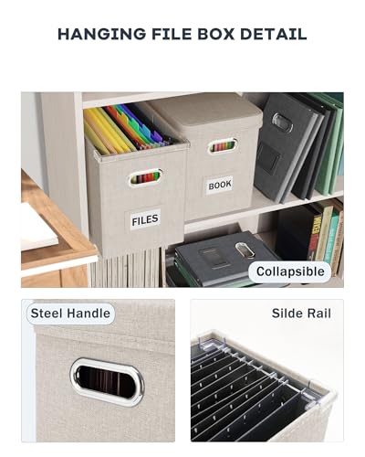 Oterri File Organizer Box with Lid, Hanging Filing File Box with Mesh Pocket, Document Organizer Box for Letter Files, Portable Storage Box with Smooth Sliding Rail for Office&Home (1 PCS, Beige) - color: Beige, size: 1 PCS