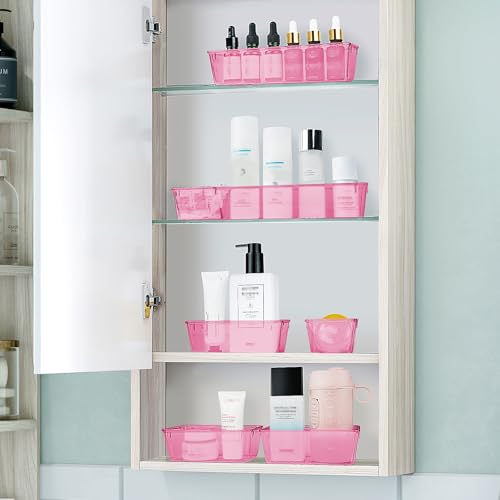 WOWBOX 25 PCS Plastic Drawer Organizer Set, 4 Sizes Desk Drawer Divider Organizers and Storage Bins for Makeup, Jewelry, Gadgets for Kitchen, Bedroom, Bathroom, Office, Clear Pink - color: Clear Pink