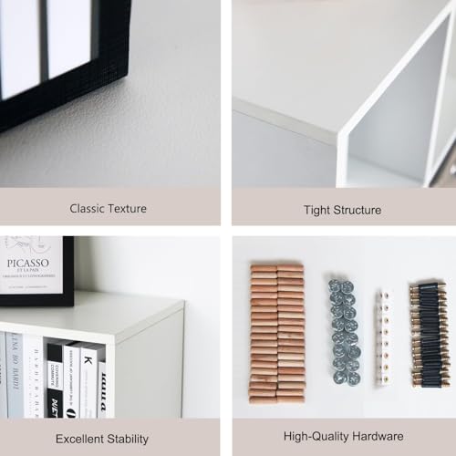 Wooden 8 Cube Storage Organizer with Closed Back Panel,White Cube Shelf Cubby Storage Organizer with Compartments for Living,Bookshelf, Easy to Install (White, 8 Cube-11in) - color: White, size: 8 Cube-11in