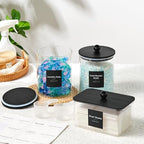 Glass Laundry Pods Container & Acrylic Dryer Sheet Holder with Balck Bamboo Knobs Lids, Scoops & Labels | Premium Laundry Room Organization and Storage for Detergent Pods, Powder, Dryer Balls & Beads - color: Black Cap with handle