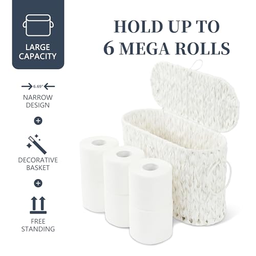 Coeusy Toilet Paper Basket,Wicker Toilet Paper Storage with Lid,Decorative Boho Wicker Basket for Bathroom,Free Standing-Cream White - color: Cream White