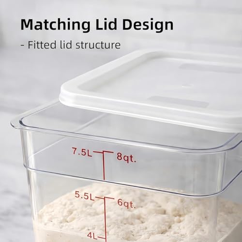2 Pack Dough Proofing Containers with Lids, 8Qt Clear Polypropylene Food Storage Bucket, BPA-Free Commercial Grade Stackable Container for Kitchen Restaurant Dough Proofing, Marinating, XL