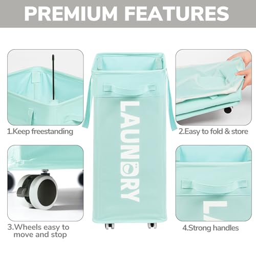 Goodpick Rolling Laundry Basket with Wheels,75L Large Collapsible Laundry Hamper with Removable Wash Bag Space for living room, Blue - color: Blue 1-Pack