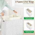 Greenstell Laundry Hamper with Lid, 125L Wicker Laundry Baskets with 2 Removable Liner Bags & 5 Mesh Laundry Bags, Handwoven Rattan Clothes Hamper with Handles for Clothes in Bathroom, Bedroom - color: Light White