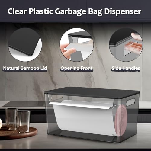 COAZEX 2 Pack Trash Bag Holder Under Sink Stackable, Plastic Garbage Bag Dispenser with Lid, Trash Bag Storage Dispenser Roll Holder for Kitchen, Pantry, Laundry Room Organization (Black) - color: B-Black