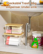 Trash Bag Dispenser 2 Pack (XL+S) - Acrylic Garbage Bags Dispenser with Bamboo Top, Trash Bag Holder Under Sink for Pantry, Kitchen, Laundry Room, Cabinet - size: XL+S-2 Pack